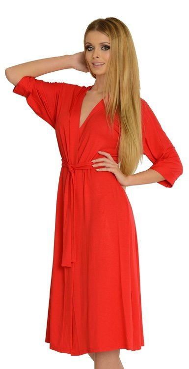 De Lafense Visa 942 – długi, lekki szlafrok damski z wiskozy, czerwony