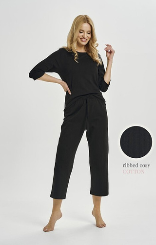 Piżama damska Melania 3445 – bawełna prążkowana, rękaw 7/8, spodnie do łydki