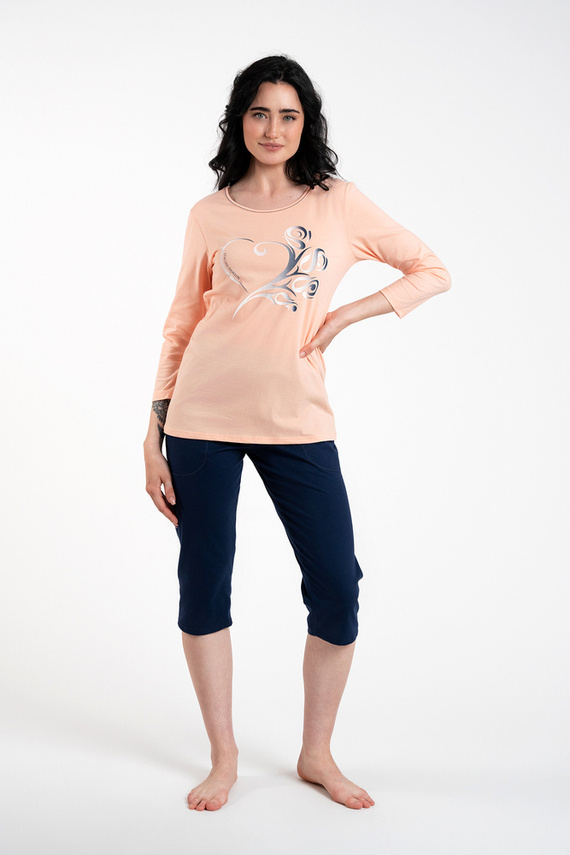 Piżama Damska 3/4 rękaw, 3/4 spodnie Arietta Italian Fashion - łosoś