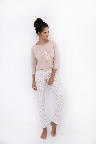 Sensis Milani – piżama damska bawełniana, nadruk lama, spodnie wzorzyste