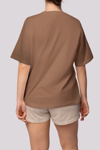 Piżama damska Stripe shortsleeve Mona karmel