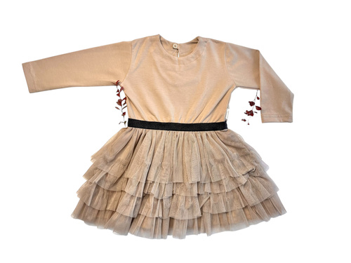 Mamatti SW054 sukienka dla niemowląt – beżowa, bawełniana, wygodna i elegancka na każdą okazję