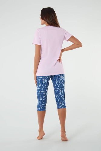 Piżama Damska krótki rękaw, 3/4 spodnie Lady Italian Fashion- róż/druk 