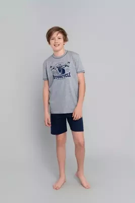 Piżama chłopięca krótki rękaw, spodnie Gibson Italian Fashion- melanż