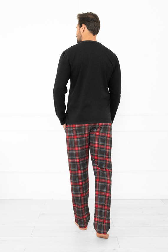 Piżama męska Rusoli Italian Fashion ciemny melanż – 100% bawełna, krata, długi rękaw