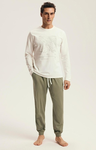 Henderson Local 43464 cream – piżama męska z długimi spodniami i nadrukiem