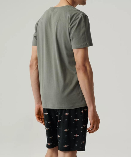 Piżama męska krótki rękaw NMP-384 Atlantic- khaki czarny