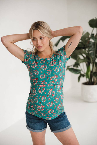 Bluzka do karmienia i ciążowa z krótkim rękawem Milk Shirt Milk&Love zielony w kwiatki