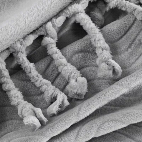 Koc narzuta z frędzlami Emma Eurofirany srebrny