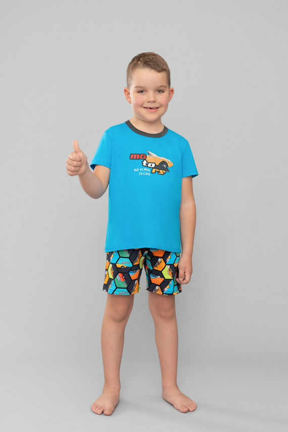 Piżama chłopięca krótki rękaw, spodnie Komiks Italian Fashion -turkusowy/druk