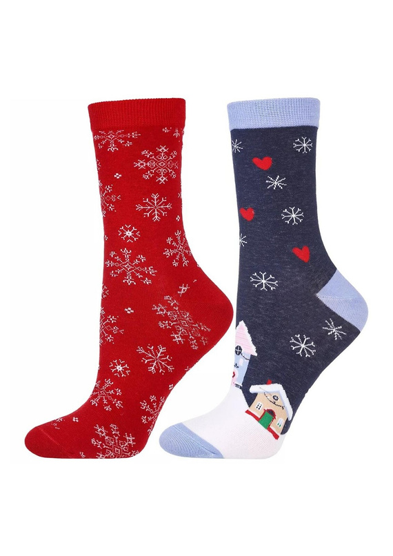 Skarpetki damskie Moraj CSL450-039 – świąteczne, ciepłe, frotte od wewnątrz