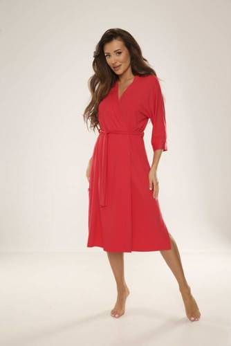 De Lafense Visa 942 – długi, lekki szlafrok damski z wiskozy, malina