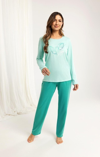 Regina 705 zielona  – bawełniana piżama damska z nadrukiem i długimi spodniami