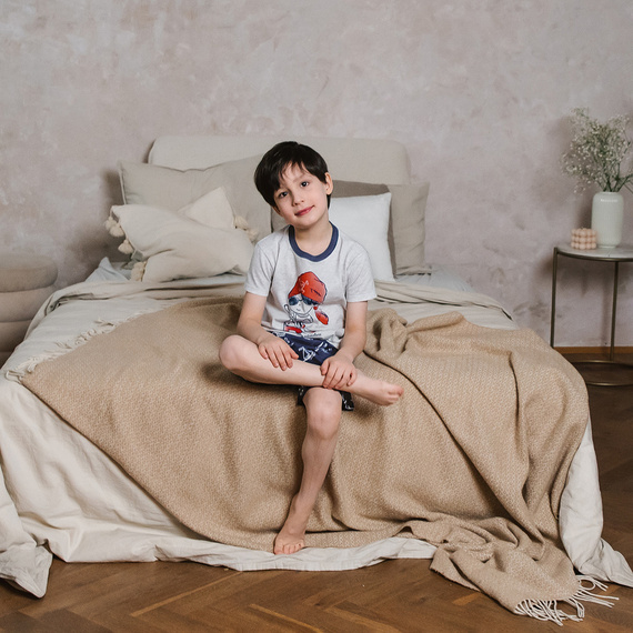 Piżama chłopięca krótki rękaw, spodnie Kastos Italian Fashion - jasny melanż