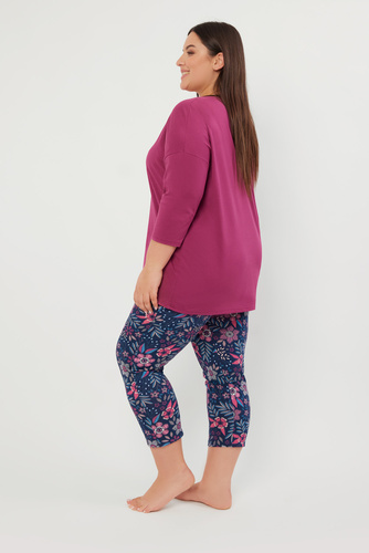 Piżama Damska 3/4 rękaw, 7/8 spodnie Folk Italian Fashion - jeżyna/druk