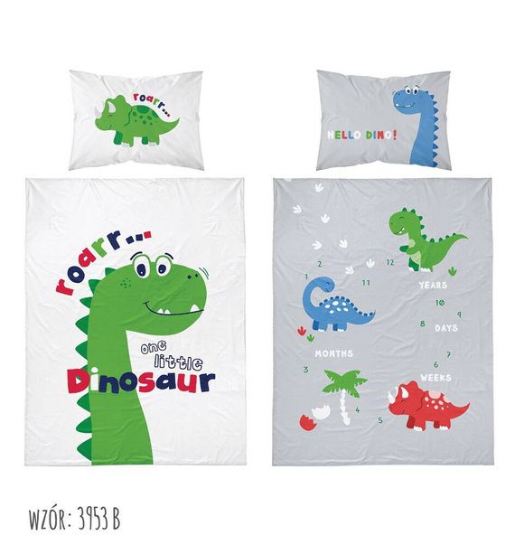 Pościel bawełniana do łóżeczka 3953 B Mayamoo 105 dinozaur Detexpol zielony