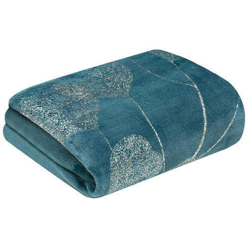 Koc narzuta z mikrofibry z błyszczącym nadrukiem liści Ginko 2 Eurofirany miodowy