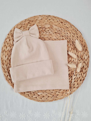Czapka z kokardką 15K prążek podwójna Marija - beżowy