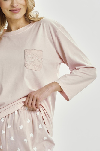 Taro 3442 Nori piżama damska różowa bawełniana rękaw 7/8 klasyczna