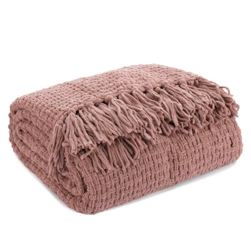 Koc tkany narzuta z frędzlami Suzi Eurofirany różowy  