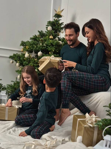 Piżama Męska długi rękaw, długie spodnie Fogo talian Fashion - zielony/druk 