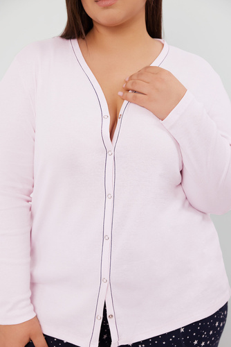 Rozpinana Piżama Damska długi rękaw, spodnie Libra Italian Fashion - różowy/druk