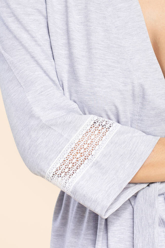 Szlafrok damski z koronką 48 Bonamera szary melanż