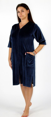 431 Welur Szlafrok Damski Forex - granatowy