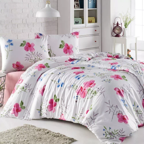 Pościel flanelowa kwiaty 31504/2 Darymex biały/róż