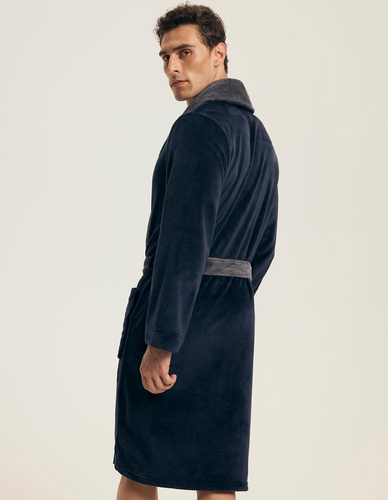 Henderson Nocturn 43378 – szlafrok męski granatowy, miękka dzianina, pasek w pasie
