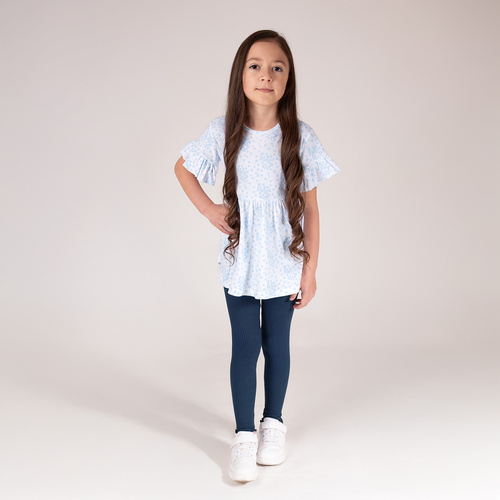 141524 Nicol legginsy prążkowane z falbanką – bawełniane, granatowe, wygodne, polska jakość