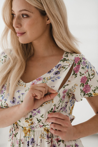 Sukienka ciążowa i do karmienia Lovely Dress Milk&Love kremowy w kwiaty