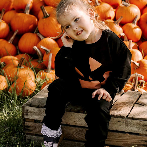 Eevi Dres dziecięcy Halloween czarny – bluza i spodnie, ciepła bawełna
