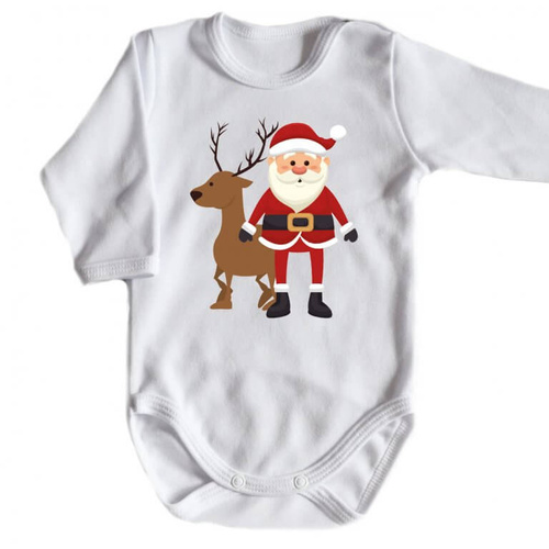 Body długi rękaw "Mikołaj z jelonkiem BOŻE NARODZENIE" Moocha biały 