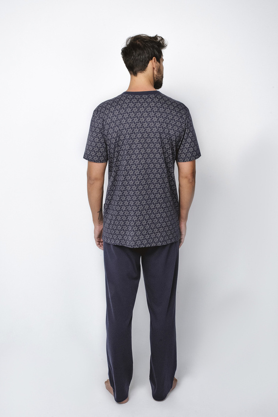 Piżama Męska krótki rękaw, długie spodnie Ricardo Italian Fashion - granatowy