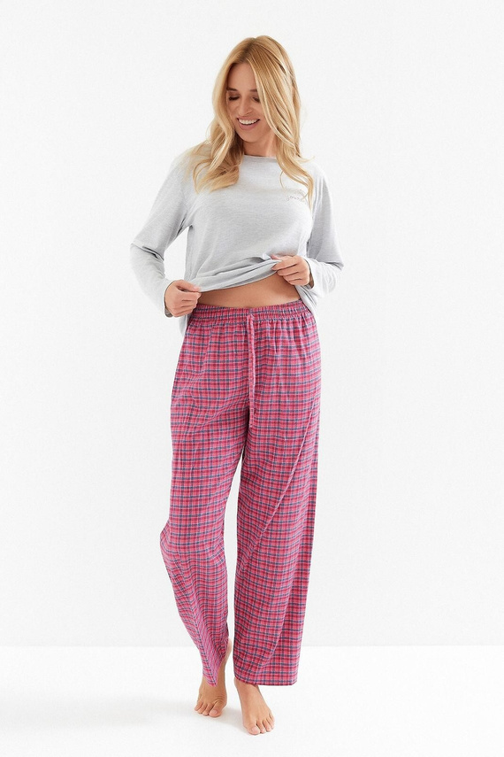 Piżama Taro Madlen 3512 – bawełniana, długa, z koszulką i spodniami w kratkę