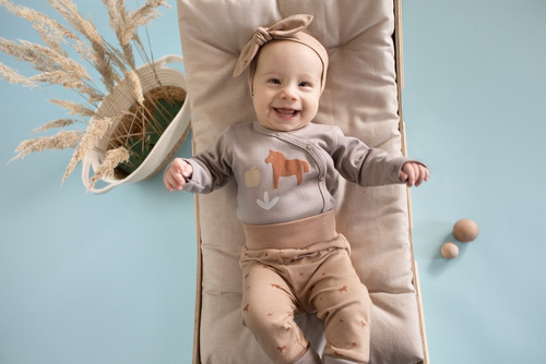 Rozpinane body z długim rękawem Wooden Pony Pinokio - beż 