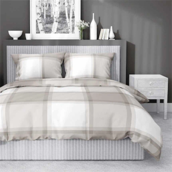 Pościel bawełniana krata 4573 B Detexpol jasny brąz