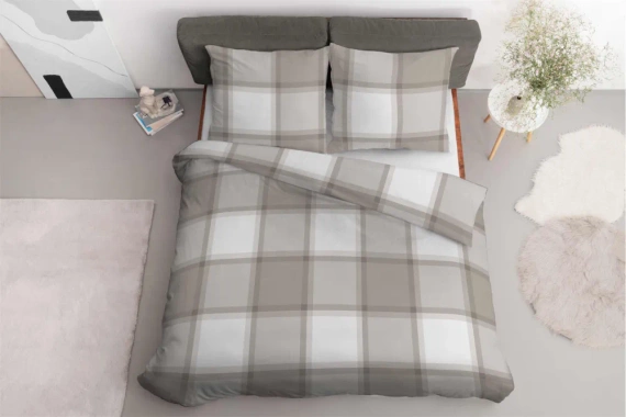 Pościel bawełniana krata 4573 B Detexpol jasny brąz