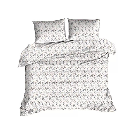 Komplet pościeli bawełnianej Classic E24 Karo 614N biała brązowa listki gałązki – 100% bawełna, mocny splot, 2 elementy