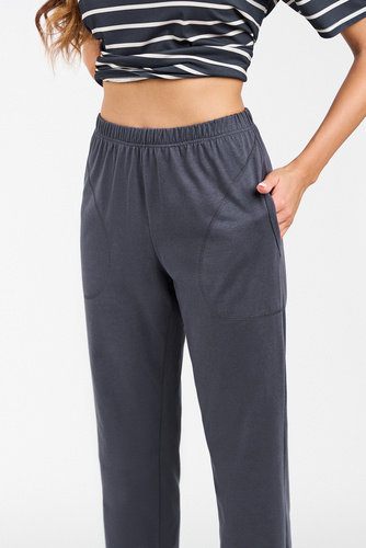 Piżama Damska krótki rękaw, długie spodnie Betty Italian Fashion - druk grafitowy/grafitowy