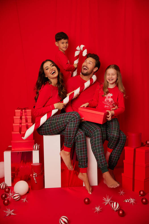 Piżama Męska długi rękaw, długie spodnie Fogo talian Fashion - czerwony/druk