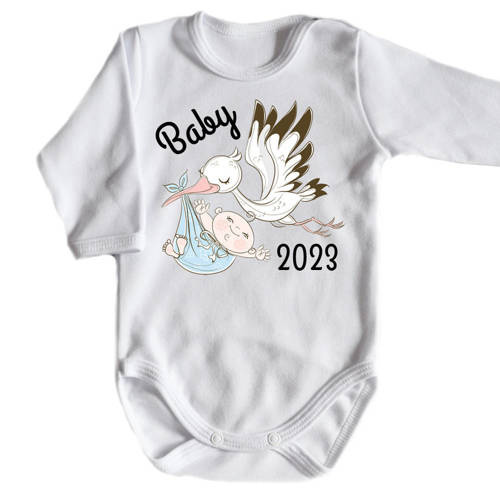 Body długi rękaw "BABY 2023 born in" Moocha biały