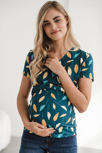 Bluzka do karmienia i ciążowa Milk Bar Milk&Love turkusowy w listki