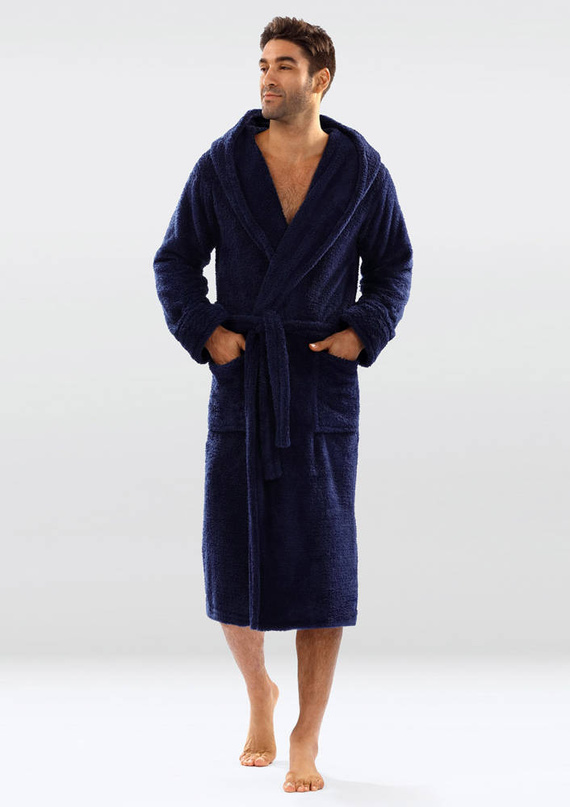 Szlafrok męski, podomka 130 z kapturem Dkaren - granat