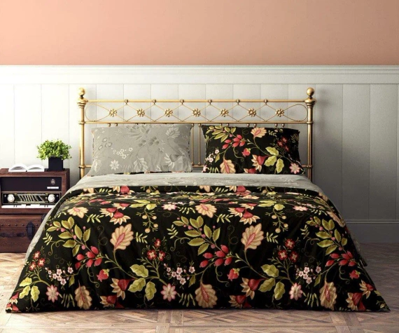 Pościel bawełniana Flovery 004 kwiaty Faro czarny