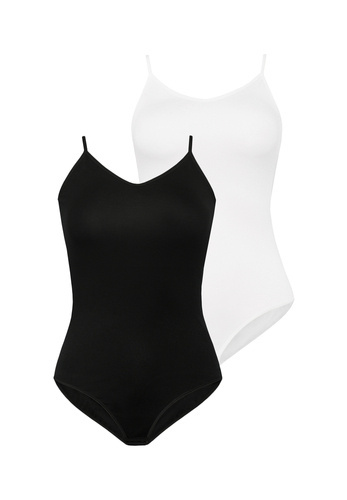 Body damskie na ramiączkach 2402-2 Classico 2 pack Teyli czarny-biały