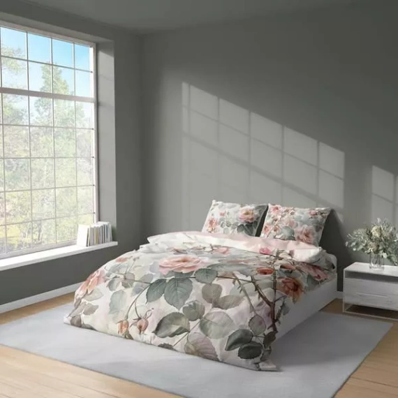 Pościel 3D z mikrofibry 5305 A Detexpol – z akwarelowymi różami w pudrowych tonach