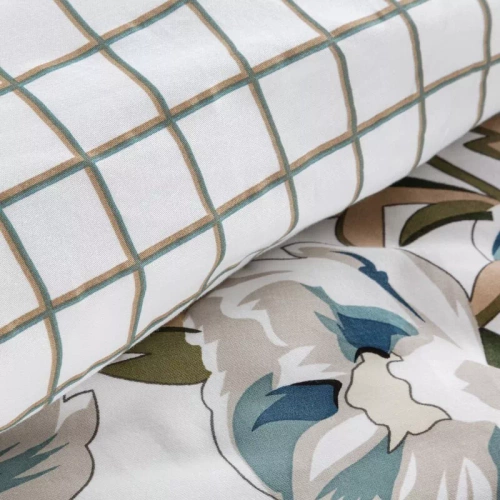 Pościel satynowa Spring 40 Kwiaty Eurofirany biały/turkusowy