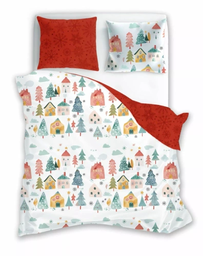 Scandic 068 Scandic Faro biała granatowa renifery  – pościel świąteczna dwustronna, bawełna 100%, komplet 